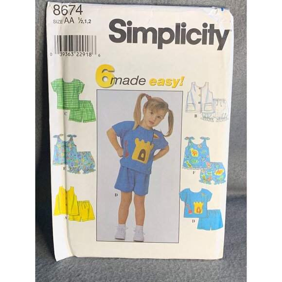 Simplicity Girls Top Shorts Sewing Pattern Sz 1/2-2 8674 - Uncut - Picture 4 of 4